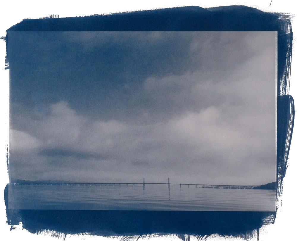 tappan zee bridge, cyanotype, pink pepper